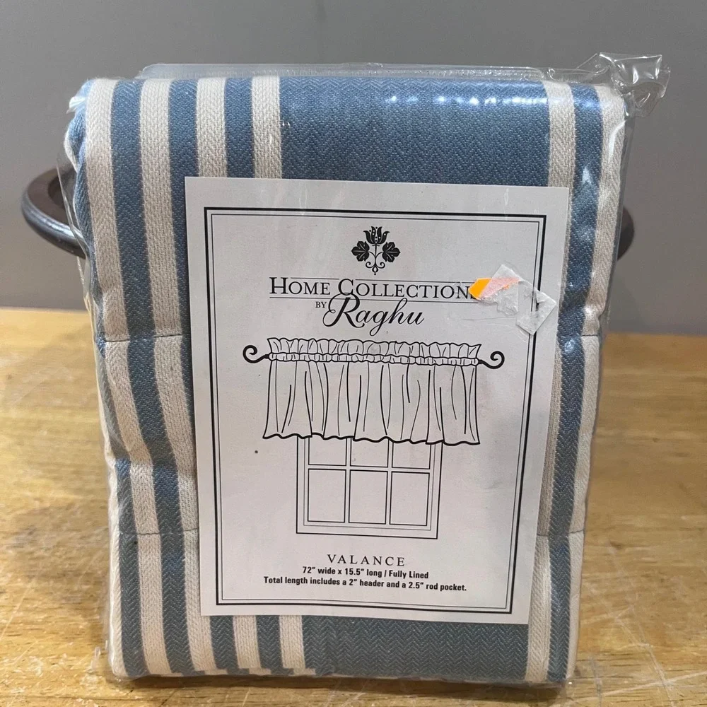 Home Collection by Raghu Blue Ticking Stripe Valance 72x15.5 Farmhouse Vtg Style